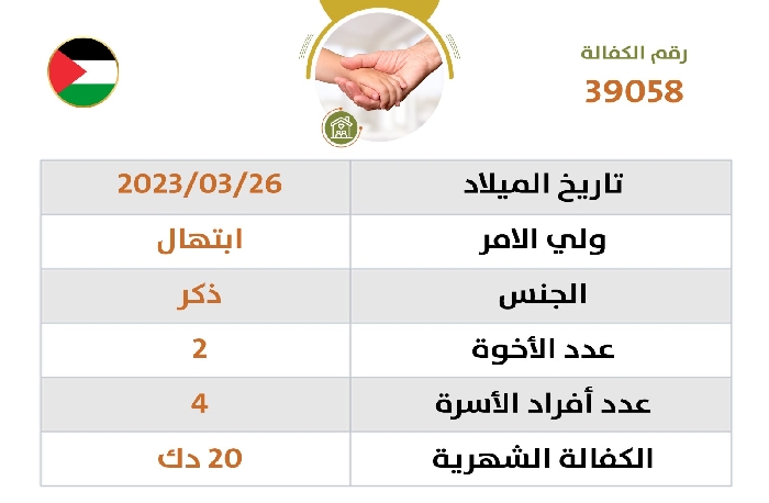 صورة  كفالة اليتيم / أنس أحمد ماهر خير الدين